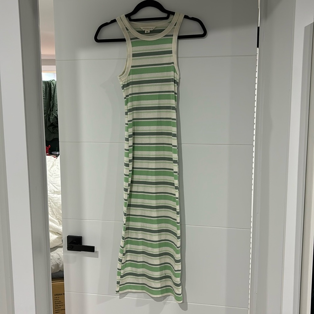 AEROPOSTALE green and white stripped maxi bodycon dress